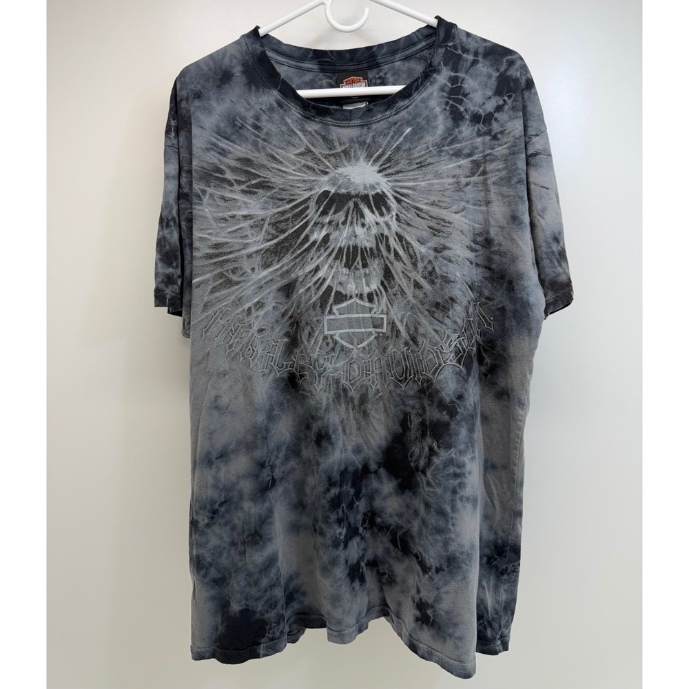 Harley-Davidson Men's XL Grey Tie Dye Skull Graphic